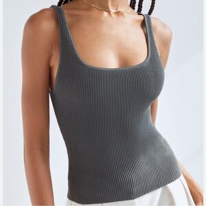 Aritzia Babaton Charcoal Sculpt Knit Ribbed Tank Top
